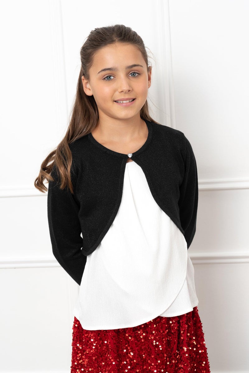 BOLEROSE Girls Long Sleeve Sparkle Cardigan Childrens Kids Bolero Shrug (Black, 11-12 YRS) - Image 3